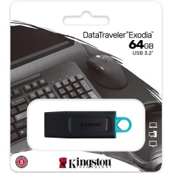 Kingston DataTraveler Exodia - Unidad Flash USB 3.2, 64GB, Gen 1, con capuchón protector y llavero en múltiples colores