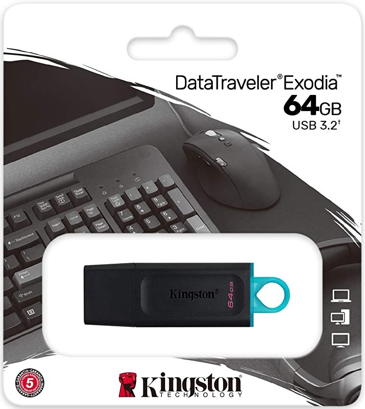 Kingston DataTraveler Exodia - Unidad Flash USB 3.2, 64GB, Gen 1, con capuchón protector y llavero en múltiples colores